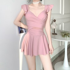 투니스 여성 단색 슬림핏 숏 원피스 수영복, 로터스 핑크