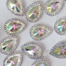 주얼리 수제 플랫백 아플리케 크리스탈 컬러풀 레진 장식 글리터 물방울 모양 라인, 1개, 6. silver