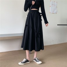 Yellwel 여름용 중간 길이 반신 스커트 허리 밴딩 나비 매듭 디자인 DJP