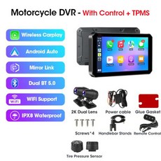 내비게이션 오토바이 2K DVR 대시 캠 휴대용 GPS 무선 카플레이 자동 타이어 압력 센서, 32G, 9)2K Moto DVR GPS TPMS
