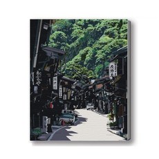 MANTO 台灣製造 大尺寸DIY數字油畫 40X50cm 釘好內框 日本花海歐洲風景 初學者專用, 江戶風．奈良井宿, 1套