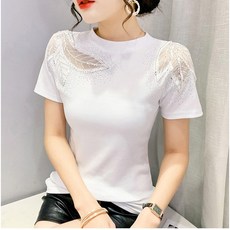 여성 라인 댄스복 상의 방송댄스 줌바 반짝이 댄스티 공연복, 화이트색(품질 업그레이드)