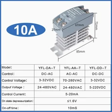 솔리드 스테이트 릴레이 10A 25A 40A 60A 80A 라디에이터가 Din 레일 SSR 단상 AC-AC DC-DC, 02 10A, 01 현재 범위 2