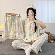 PBENO 哺乳睡衣 帶胸墊孕婦夏季短袖月子服三件套