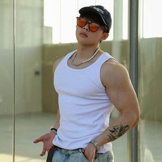 純色粗螺紋修身彈力運動健身背心 男士圓領大碼速乾顯肌肉訓練透氣