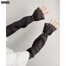 DFMEI 防曬冰袖女士夏季防紫外小珍珠絲光冰絲袖套戶外騎行遮陽透氣網紅, 1個, 成人款-可調節