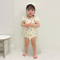 하트 셔링 수영복 모자 세트