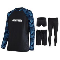 로이몬스터 남성용 풀세트 오버핏 체형커버 인디고 래쉬가드 빅사이즈