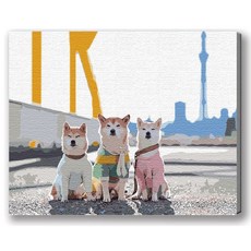 MANTO 台灣製造 大尺寸 DIY數字油畫 40x50cm 貓咪狗狗萌寵 初學者專用, 柴柴三兄弟, 1套