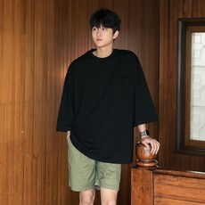 앨빈클로 남녀공용 통기성 무지 포켓 오버핏 9부 티셔츠 AVT-298