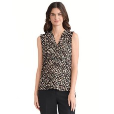 Kasper 여성용 민소매 브이넥 프린트 탑 블랙/에버그린 M, 리치 초콜릿 멀티