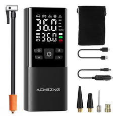ACMEZING 타이어 공기압 주입기 휴대용 공기압 주입기 차량용 대용량 무선 다용도 에어 펌프 자전거 오토바이 구기 기압 주입기 7800mAh, 블랙, 1개