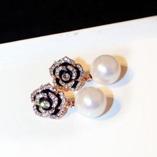블랙 라인 큐빅 로즈 진주 혼주 귀걸이oto1+3ZSr