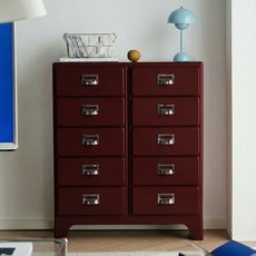 [리비니아] 밀리 미드센츄리 레트로 빈티지 캐비넷 수납 더블 5단 서랍장 ABS소재, 레드