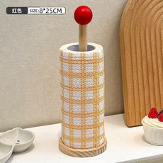 廚房紙巾架懶人抹布掛架捲紙架保鮮膜架一次性抹布廚房用紙捲筒架, 1個裝【紅球款】木質紙巾架, 1個