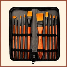 아크릴붓 유화 브러쉬 세트 10종 파우치 케이스, 브라운, 10개