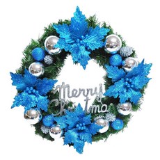 摩達客耶誕 台灣製20吋豪華高級聖誕花圈(藍花銀球系)(免組裝), 1個, 藍花銀球系