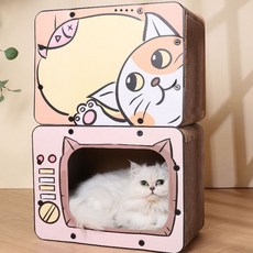 뚜뚜샾 고양이 집콕 박스 하우스형 스크래쳐 숨숨집, 1개, 연핑크