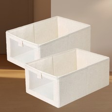 디모어 패브릭 폴딩 수납 다용도 통풍 옷 정리함, 2개, 크림화이트