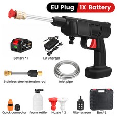 자동차 고압 세차기 세척기 세차 건 거품 분사기 물총 스프레이 마키타 18V 배터리용 60바 500W, 1 Battery 3 0Ah, 1개