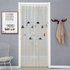 門簾防蚊防蠅紗門簾紗窗簾辦公家用臥室靜音門簾無損安裝可定做 WOHG, 寶石藍色（1.5倍）褶皺,寬80cm*高200cm