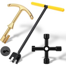 랜티스 수도 계량기 키 12인치 강제 스틸 렌치 T-핸들 4방향 다기능 유니버설 크로스 황동 박스 도구 커브 메인 지하 스톱 폐기 밸브노란색 금색, Yellow/ Gold, 12 Inch