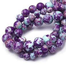 Chicager 주얼리 제작용 천연 보석 비즈 6mm 블루 토르말린 광택 매끄러운 라운드 원석 비즈 팔찌 목걸이용 38.1cm(15인치), 퍼플-블루 임페리얼 재스퍼
