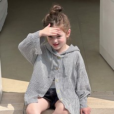 스트라이프 셔츠 긴팔 후드 경량 아우터 자외선차단 여아