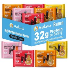 Hethstia 고단백질 라면 버라이어티 팩 (닭고기 쇠고기 매운 김치 매운 카레) 6팩 인스턴트 라멘 누들 수프 식물 기반 단백질 32g 비건 GMO 프리 저지방 사전 포장된, Hethstia 고단백질 라면 버라이어티 팩(닭고기,, 다양성