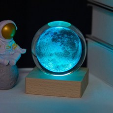 可充電宇宙髮光水晶球小擺件 七夕情人節禮物, 月球款,6cm七彩不可充電款