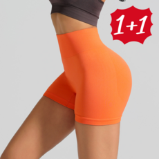 [1+1] 여성용 헬스 요가 바디프로필 피치힙업 하이웨스트 하프 반바지 쇼트 레깅스