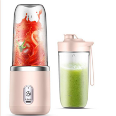 便攜果汁機，可碎冰，贈運動杯，6刀片隨行，雙杯電動榨汁機，小型家用隨身, 附運動杯-櫻花粉, 櫻花粉, 附運動杯-櫻花粉