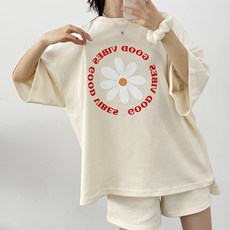 글래드블리스 여성 굿바이브 오버핏반팔 + 반바지 셋트