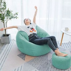 브랜드없음 안락 빈백 소파 의자 안락의자 인테리어 쇼파, 수입 중형 EPP 어린이용, 민트그린 쿠션+발받침