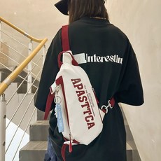 斜挎包男款胸包 休閒情侶小揹包 2024新款男士包包 潮流男孩單肩斜挎包, 白灰色,單包無掛件