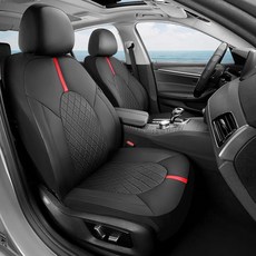 COVER 오버ado 가죽 카시트 커버 앞좌석 및 탄소 섬유 방수 내구성 있는 전천후 프로텍터 SUV 픽업 트럭 세단 자동차 차량 내부에 범용 핏 (블랙), 블랙-레드