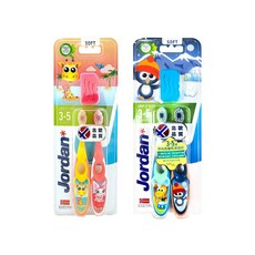 【JORDAN】3 5歲 兒童牙刷 兒童牙膏(挪威品牌 紅點設計 顏色隨機出貨), 3-5歲 2入組 (顏色隨機)
