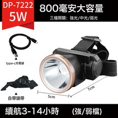 批發充電頭燈LED戶外野營夜用強光防水釣魚專用頭燈頭戴式手電筒, 1個, 5W高亮(Type-C充電線)