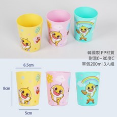 里和 lilfant 韓國製 碰碰狐 鯊魚家族 304不鏽鋼 學習筷 叉子 湯匙 餐盤 兒童餐具組, 1個, 水杯3入200ml, 黃色