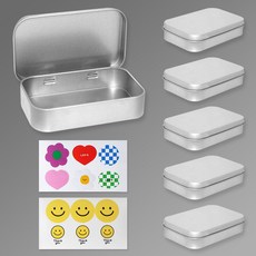 포포라운지 사각 틴케이스 틴박스 소품 수납함 보관함 철필통 오픈형 케이스 + 데코 스티커, 1세트, 실버 5개 + 스티커 2장