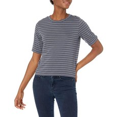 Vince 여성용 초크 스트라이프 팔꿈치 슬리브 크루 다크 마리나/미스트 173844