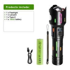 2025 가장 강력한 LED 손전등 USB 충전식 램프 26650 초강력 전술 랜턴 캠핑 토치 XHP160, 02 18650 battery