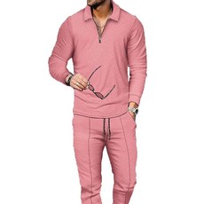 Kubsid 남성용 폴로 트랙 수트 세트 긴소매 남성용 의상 투피스 패션 스웨트수트 편안한 캐주얼 세트 남성용 핑크 112297