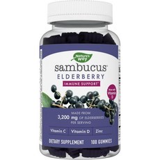 네이처스 웨이 삼부커스 엘더베리 구미 어린이 성인 * 비타민 C D3 아연 포함* 글루텐 프리 100개, 1개