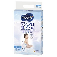 滿意寶寶 moony 棉花糖肌膚觸感 不滲漏安心 黏貼型 M尺寸 56片入, 中型(M), 1個