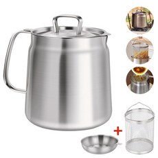 ZOZOFO 가정용 IH 304스텐 케틀팟 파스타 냄비 다용도 주전자 냄비세트 캠핑 라면냄비 인덕션 라면포트 튀김냄비세트, 1세트, (그물+튀김 바구니+뚜껑+집게), 2L