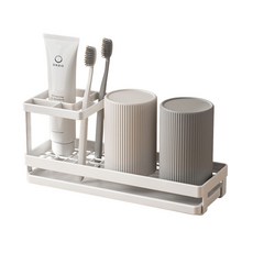 【浴室收納美學】牙刷置物架 漱口杯架 雙層, 1個, 方形白色牙刷架+2個透明杯, 白色