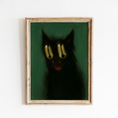 무디 블랙캣 녹색 배경 포스터 위스키를 마시는 고양이 캔버스 그림 어두운 유머 벽 예술 거실 및 가정 장식용, 03 20X30cm Unframed, [13] 9