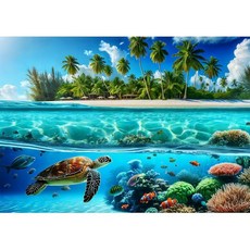 SutinBan 미국매장정품+ Sea Turtle 성인용 500피스 퍼즐 가장 멋진 하드 웨이브 스피릿 하와이 바다 직소 홈 데코 행복한 가족 게임 어린이 및 50.8 x 36, Sea Turtle.