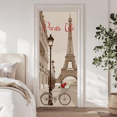 Arricraft 자체 접착 3D 도어 스티커 2개 80 x 199.9cm(31.5 78인치) 숲 기타 그린 풍경 장식 문 벽화 PVC 탈착식 벽지 침실 거실용 202061, Parisian Streets The Tower